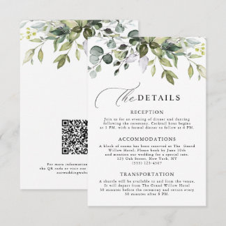 Carte D'accompagnement Élégant écriture Eucalyptus Verdure Code QR Mariag
