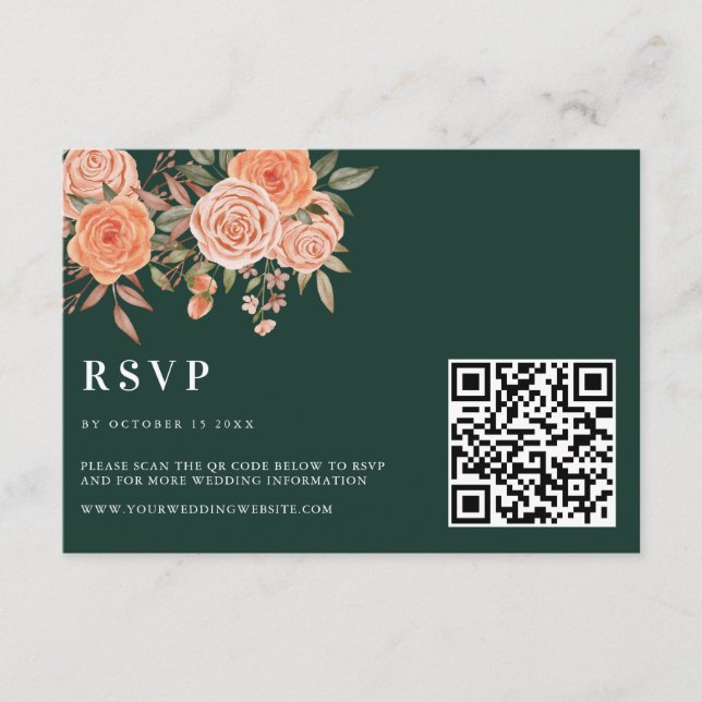 Carte D'accompagnement Élégant Emerald Green Floral Mariage de automne Bi (Devant)
