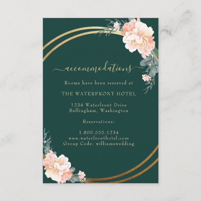 Carte D'accompagnement Élégant Emerald Green Gold Floral Détails du Maria (Devant)