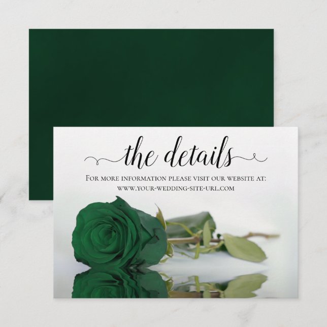 Carte D'accompagnement Élégant Emerald Green Rose Détails du Mariage Site (Devant / Derrière)