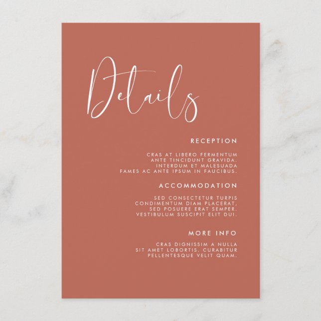 Carte D'accompagnement Elégant et moderne Détails mariage en argile rouge (Devant)