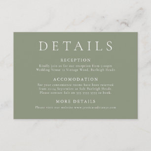 Carte D'accompagnement Elégant et moderne Sage Green Détails du Mariage