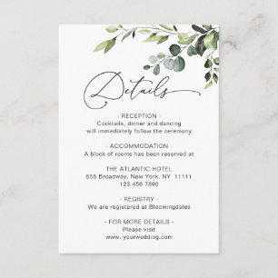 Carte D'accompagnement Elegant Eucalyptus Aquarelle Détails du Mariage