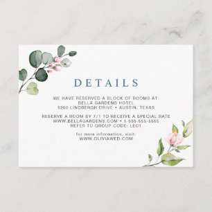 Carte D'accompagnement Elegant Eucalyptus Blush Rose Détails Mariage Enc