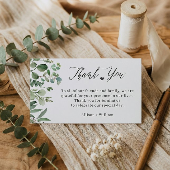 Carte D'accompagnement Elégant Eucalyptus Feuille Mariage Merci table (Créateur téléchargé)