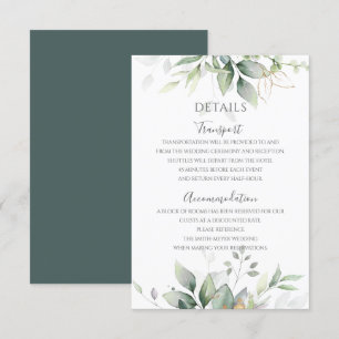 Carte D'accompagnement Elégant Eucalyptus Feuille Mariage or vert
