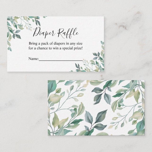 Carte D'accompagnement Elégant Eucalyptus Green Diaper Raffle Ticket (Devant / Derrière)