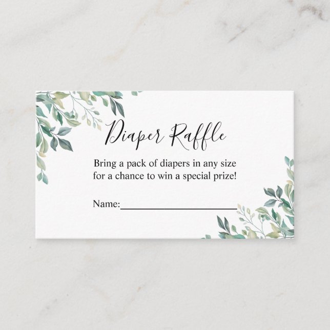 Carte D'accompagnement Elégant Eucalyptus Green Diaper Raffle Ticket (Devant)