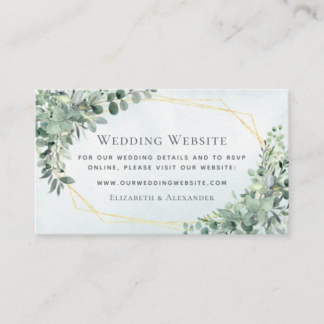 Carte D'accompagnement Elégant Eucalyptus Greenery Gold Mariage site Web (Devant)