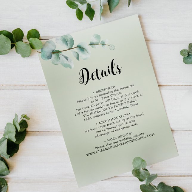 Carte D'accompagnement Elégant Eucalyptus leaf Verdure Détails Mariage (Créateur téléchargé)