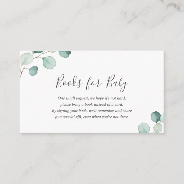 Carte D'accompagnement Elégant Eucalyptus Livres pour Baby shower (Devant)