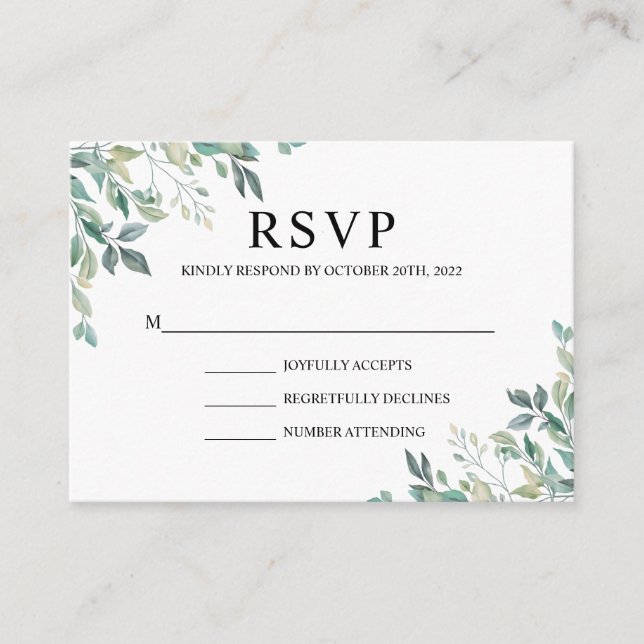 Carte D'accompagnement Elégant Eucalyptus Verdure Mariage rustique RSVP (Devant)