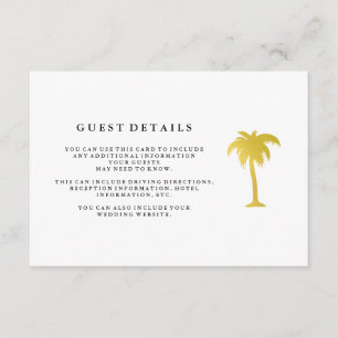 Carte D'accompagnement Elégant Faux Gold Palm Tree Mariage Détails du cli