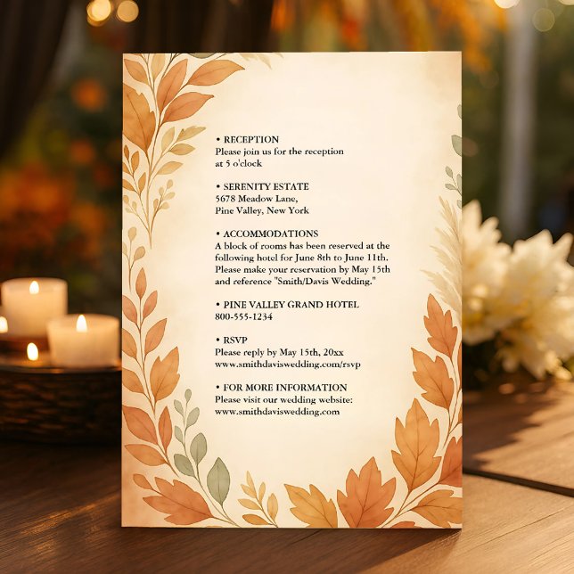 Carte D'accompagnement Élégant Feuille & Pampas Grass Mariage de automne  (Créateur téléchargé)
