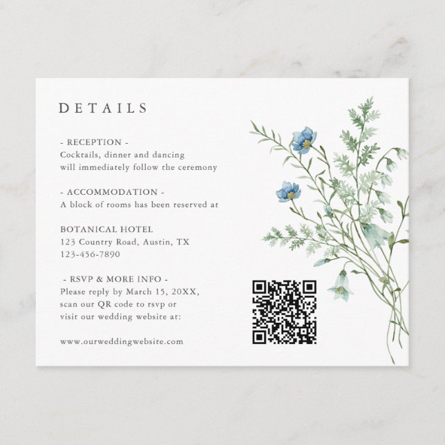 Carte D'accompagnement Elégant Fleur sauvage aquarelle Détails Mariage (Devant)