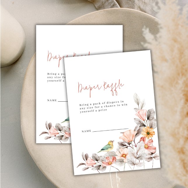 Carte D'accompagnement Élégant Fleur sauvage de baguette Baby shower  (Elegant Boho Wildflower Diaper Raffle Baby Shower Enclosure Card)