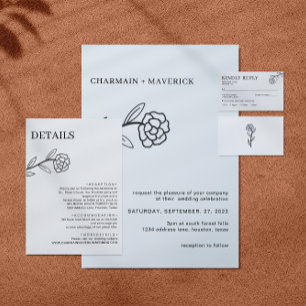 Carte D'accompagnement Elégant Fleur sauvage noir et blanc Détails du Mar