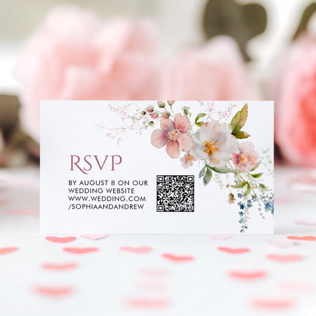 Carte D'accompagnement Elégant Fleur sauvage rustique Mariage QR Code RSV (Créateur téléchargé)