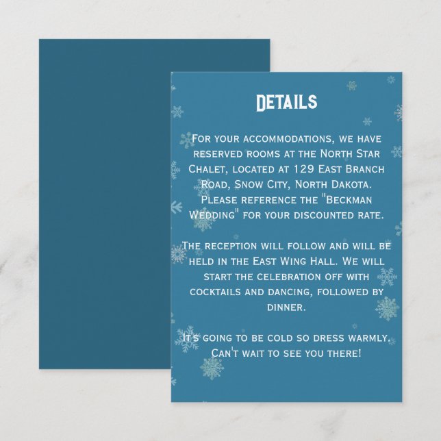 Carte D'accompagnement Élégant flocon de neige bleu hiver | Détail du Mar (Devant / Derrière)