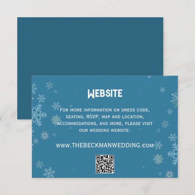 Carte D'accompagnement Élégant flocon de neige bleu hiver | Site Mariage (Devant / Derrière)