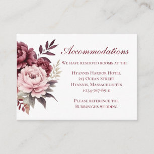 Carte D'accompagnement Elégant Floral Bourgogne Mariage Hébergements