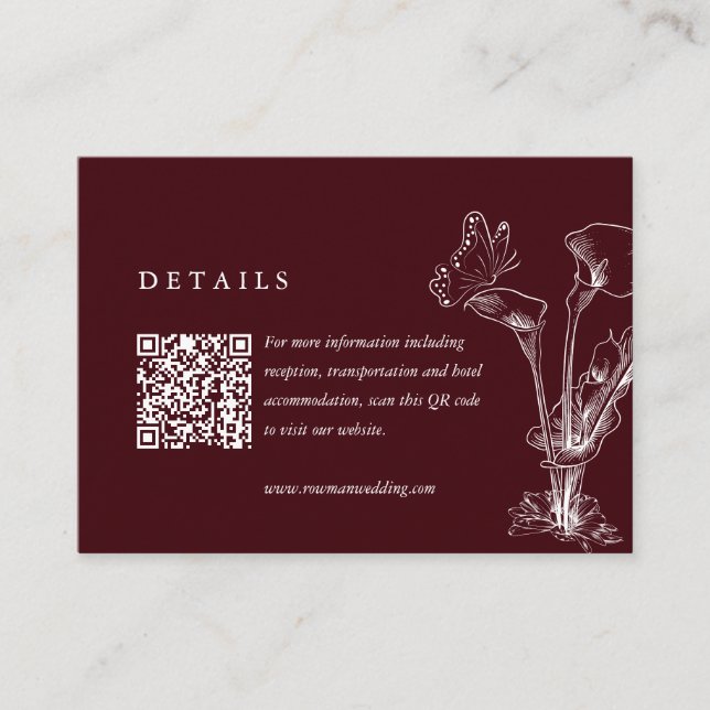 Carte D'accompagnement Elegant Floral Burgundy Wedding Details QR Code  (Devant)