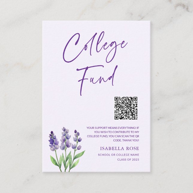 Carte D'accompagnement Elégant Floral College Graduation Fund QR Code (Devant)