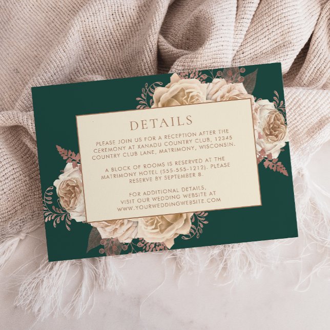 Carte D'accompagnement Elégant Floral Dark Turquoise Rose Gold Détails du (Créateur téléchargé)