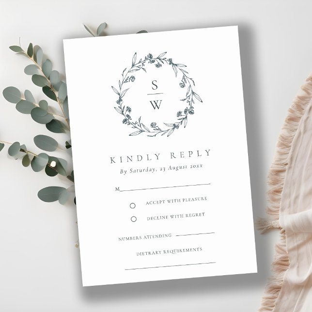 Carte D'accompagnement Elégant Floral Laurel Wreath Monogramme Mariage RS (Créateur téléchargé)