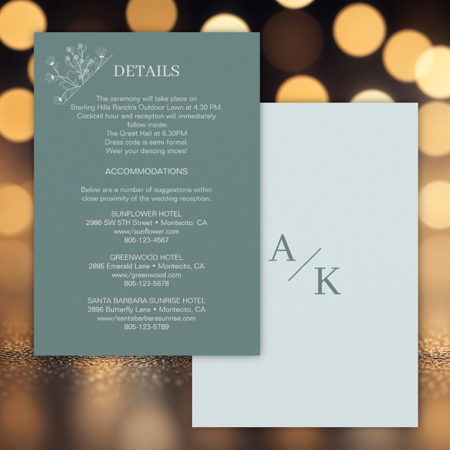 Carte D'accompagnement Elégant Floral Turquoise Détails du Mariage (Créateur téléchargé)