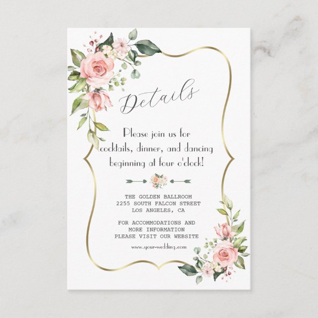 Carte D'accompagnement Elégant Flush Cream Flowers Détails du Mariage (Devant)
