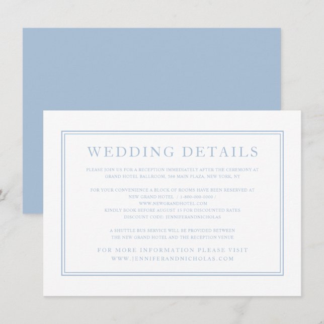 Carte D'accompagnement Élégant Formal Powder Blue Détails du Mariage (Devant / Derrière)
