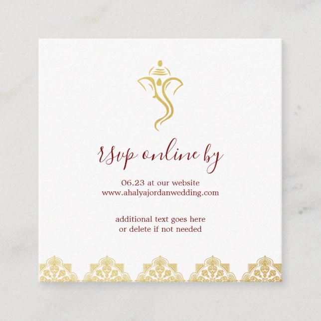 Carte D'accompagnement Elégant Ganesha Rouge & Or & Mehndi Wedding RSVP (Devant)