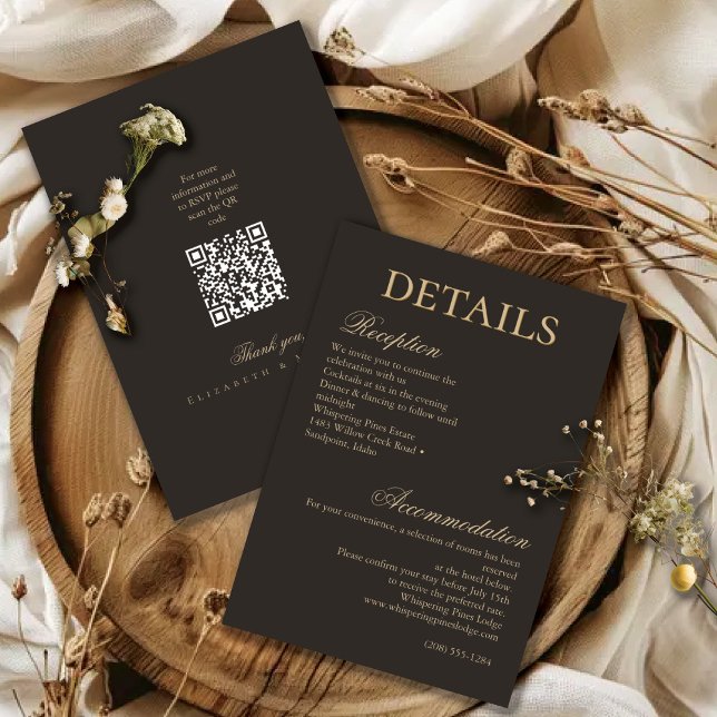 Carte D'accompagnement Elegant Gold Charcoal Minimalist Wedding Details (Créateur téléchargé)