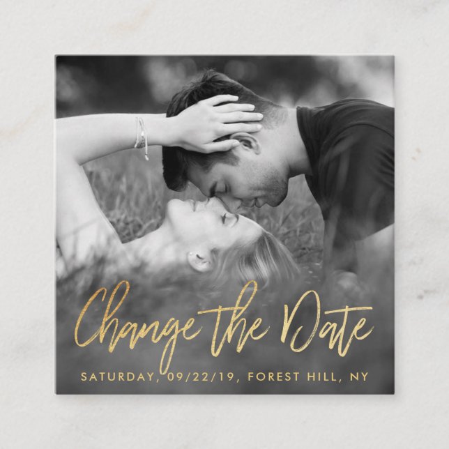 Carte D'accompagnement Élégant Gold Foil Script Photo Modifier La Date (Devant)