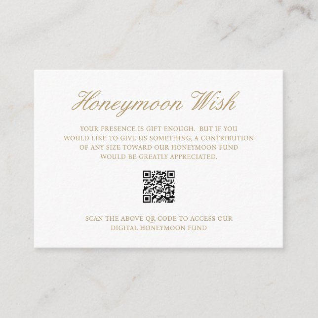 Carte D'accompagnement Elégant Gold Forme Honeymoon Fund QR Code Mariage (Devant)