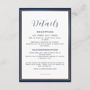 Carte D'accompagnement Elegant Gold Frame Navy Blue Détails du Mariage