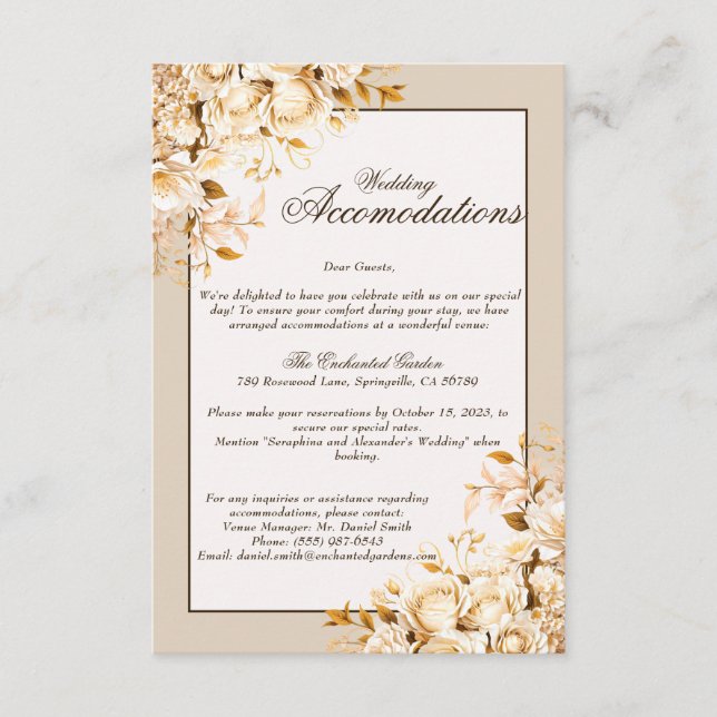 Carte D'accompagnement Élégant Gold & Ivory Floral Mariage (Devant)