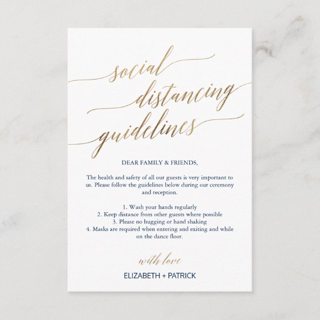 Carte D'accompagnement Elegant Gold & Marine Mariage de détresse sociale (Devant)