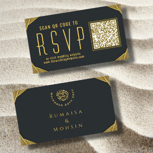 Carte D'accompagnement Elegant Gold QR Code RSVP Mariage islamique site W