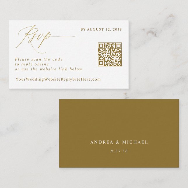Carte D'accompagnement Elegant Gold RSVP QR Code Mariage Réponse (Devant / Derrière)