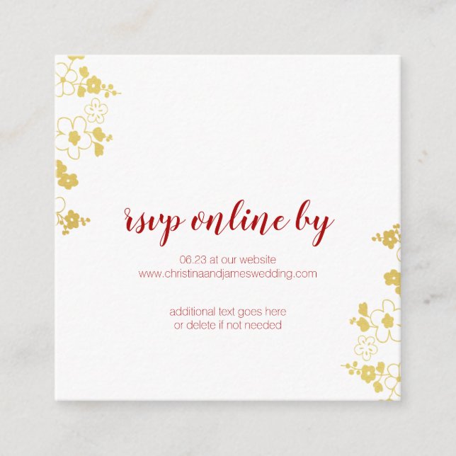 Carte D'accompagnement Elégant Gold & White Cerry Blossom Wedding RSVP (Devant)