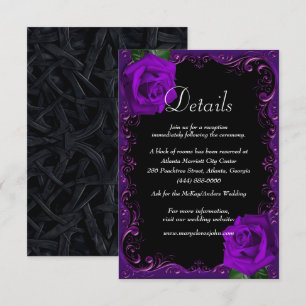 Carte D'accompagnement Elegant Goth Purple Rose Détails du Mariage