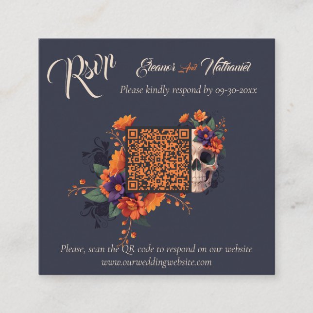 Carte D'accompagnement Élégant gothique 3D Floral Minimal QR code RSVP (Devant)
