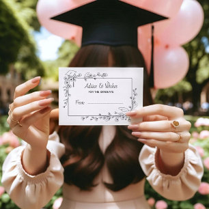 Carte D'accompagnement Elégant Graduation Bordure florale noire et blanch