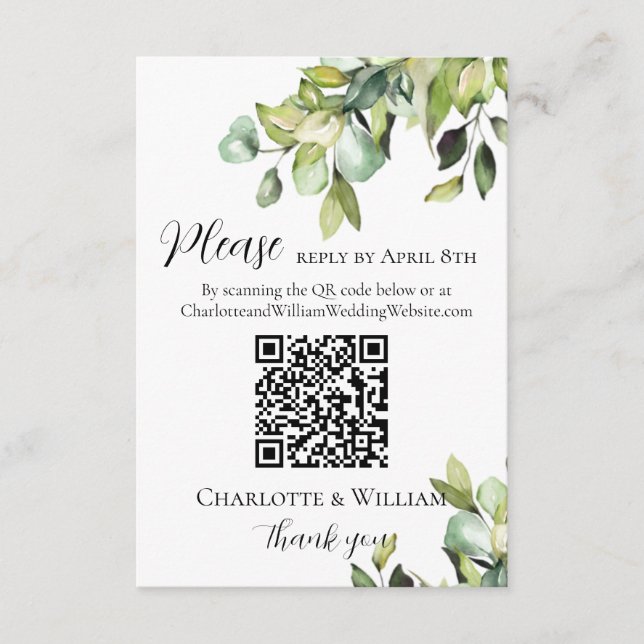 Carte D'accompagnement Elegant Green Botanical Répondre QR Code (Devant)
