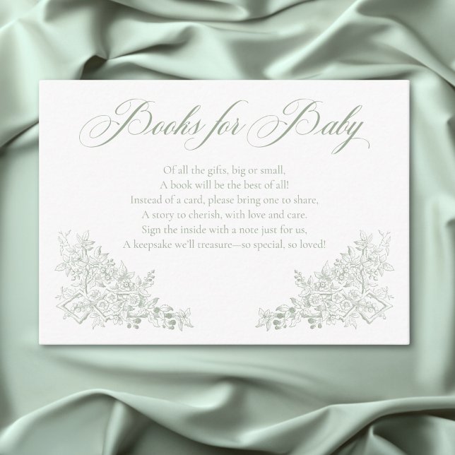 Carte D'accompagnement Elégant Green Chinoiserie Nature Birds Livres Bébé (Elegant Green Chinoiserie Nature Birds Books Baby Enclosure Card)