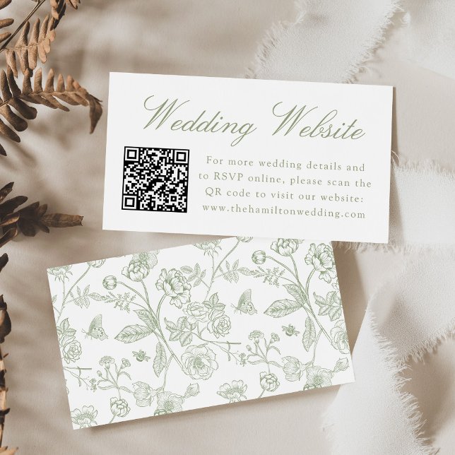 Carte D'accompagnement Elegant Green Chinoiserie Site Mariage QR Code (Créateur téléchargé)
