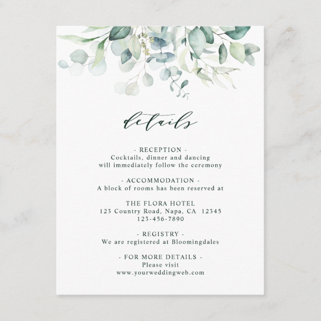 Carte D'accompagnement Elegant Green Foliage Détails du Mariage (Devant)