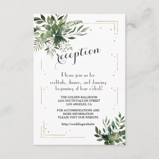 Carte D'accompagnement Elegant Green Gold Confeti Détails du Mariage (Devant)